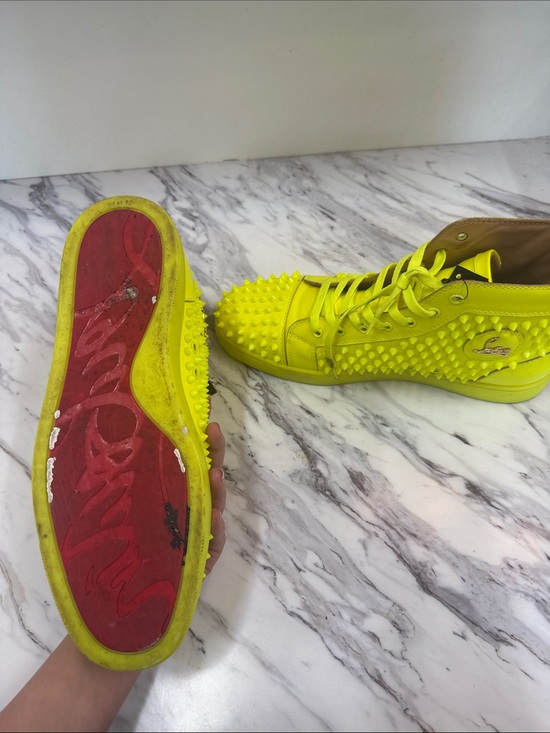 Christian Louboutin Neon Yellow Spike Leather High-Top Sneakers main image 11